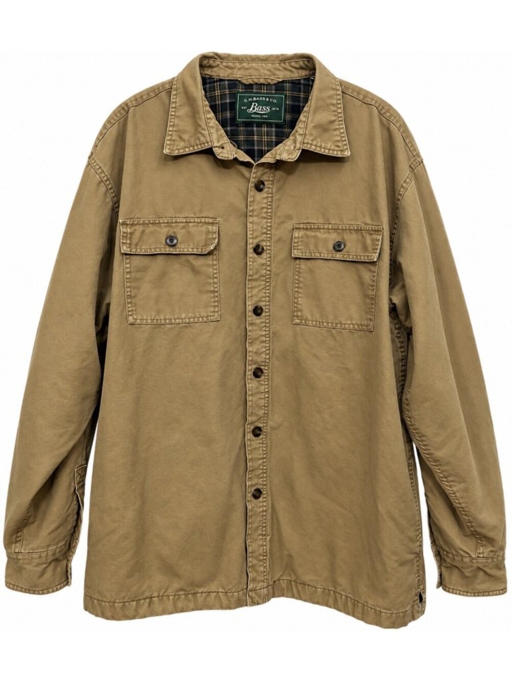 G.H. Bass Flannel Lined Button Up Canvas Shirt Jacket Men’s XL Insulated Sleeves